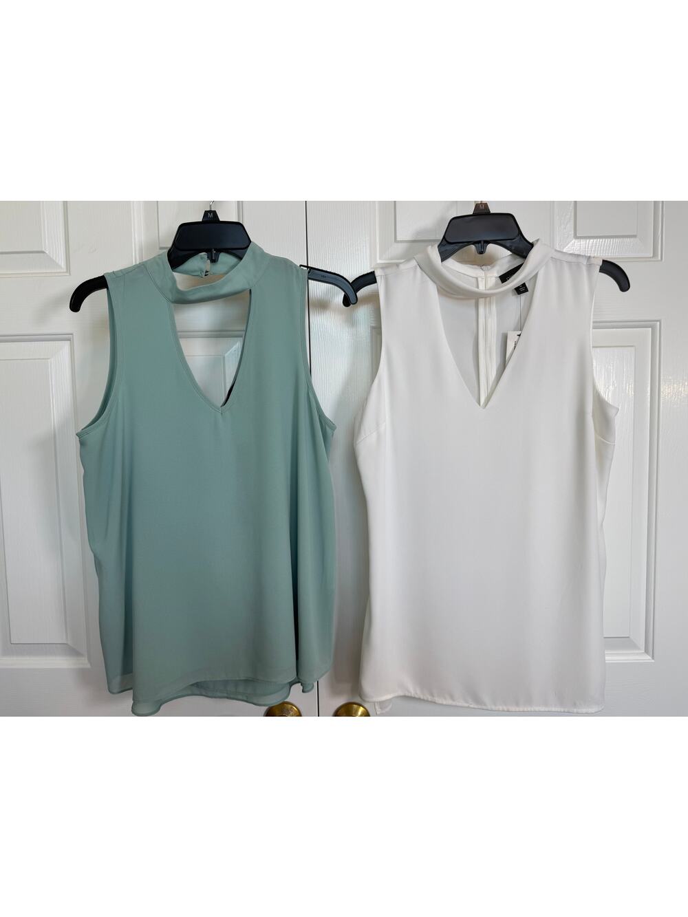 Lot of TWO BRAND NEW Sleeveless Chocker V-Neck Blouses/Tops, Size Medium - NWT